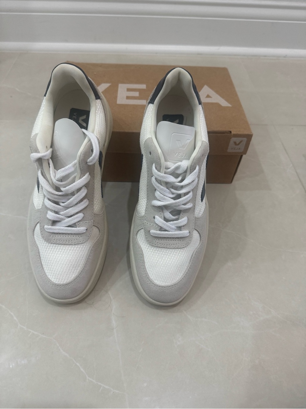 Veja women Sneakers in White and Light Grey with Navy V Logo